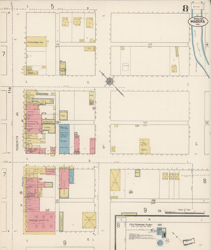 Sanborn Fire Insurance Map from Madera, Madera County, California (1912), Sheet #0008 - Complete Map Set gallery image, historic Sanborn map, vintage wall art, California California