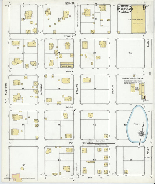 Sanborn Fire Insurance Map from Kaufman, Kaufman County, Texas (1920), Sheet #0009 - Historic Sanborn Fire Insurance Map Print, vintage old map wall art, antique decor, genealogy gift, Texas Texas map