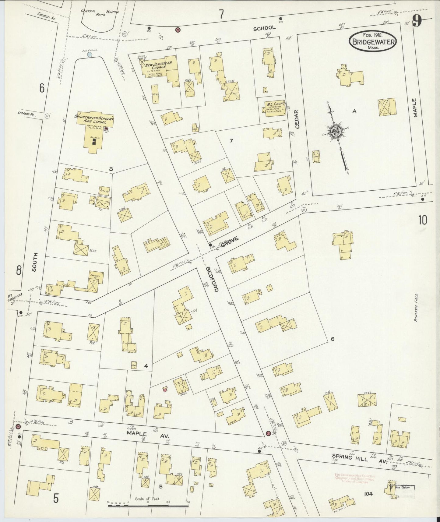Sanborn Fire Insurance Map from Bridgewater, Plymouth County, Massachusetts (1912), Sheet #0009 - Complete Map Set gallery image, historic Sanborn map, vintage wall art, Massachusetts Massachusetts