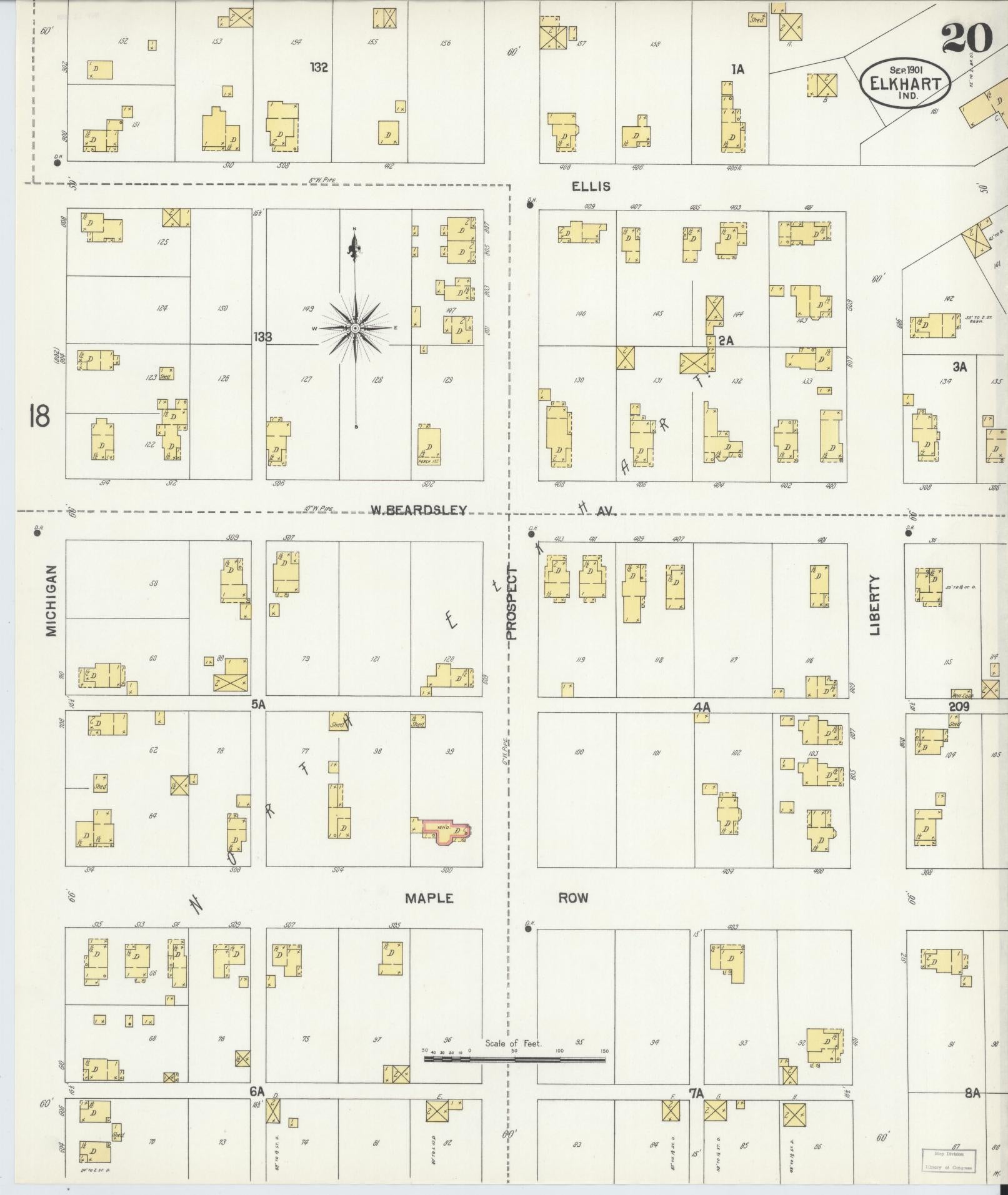 Sanborn Fire Insurance Map from Elkhart, Elkhart County, Indiana (1901), Sheet #0020 - Complete Map Set gallery image, historic Sanborn map, vintage wall art, Indiana Indiana