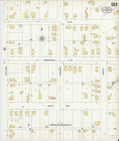 Sanborn Fire Insurance Map from Elkhart, Elkhart County, Indiana (1901), Sheet #0020 - Complete Map Set gallery image, historic Sanborn map, vintage wall art, Indiana Indiana