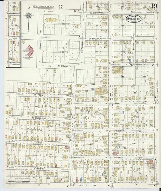 Sanborn Fire Insurance Map from Marquette, Marquette County, Michigan (1917), Sheet #0019 - Historic Sanborn Fire Insurance Map Print, vintage old map wall art, antique decor, genealogy gift, Michigan Michigan map