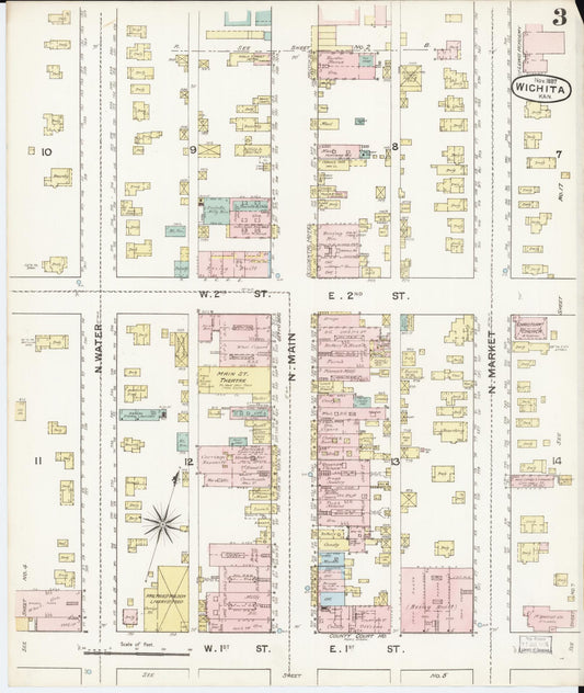Sanborn Fire Insurance Map from Wichita, Sedgwick County, Kansas (1887), Sheet #0003 - Historic Sanborn Fire Insurance Map Print, vintage old map wall art, antique decor, genealogy gift, Kansas Kansas map