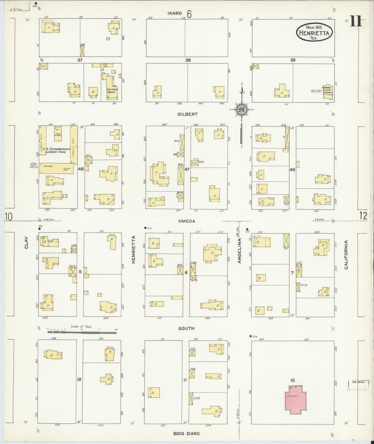 Sanborn Fire Insurance Map from Henrietta, Clay County, Texas (1912), Sheet #0011 - Historic Sanborn Fire Insurance Map Print, vintage old map wall art, antique decor, genealogy gift, Texas Texas map