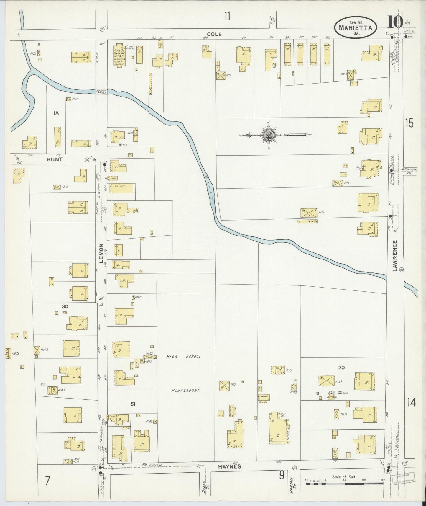 Sanborn Fire Insurance Map from Marietta, Cobb County, Georgia (1911), Sheet #0010 - Complete Map Set gallery image, historic Sanborn map, vintage wall art, Georgia Georgia