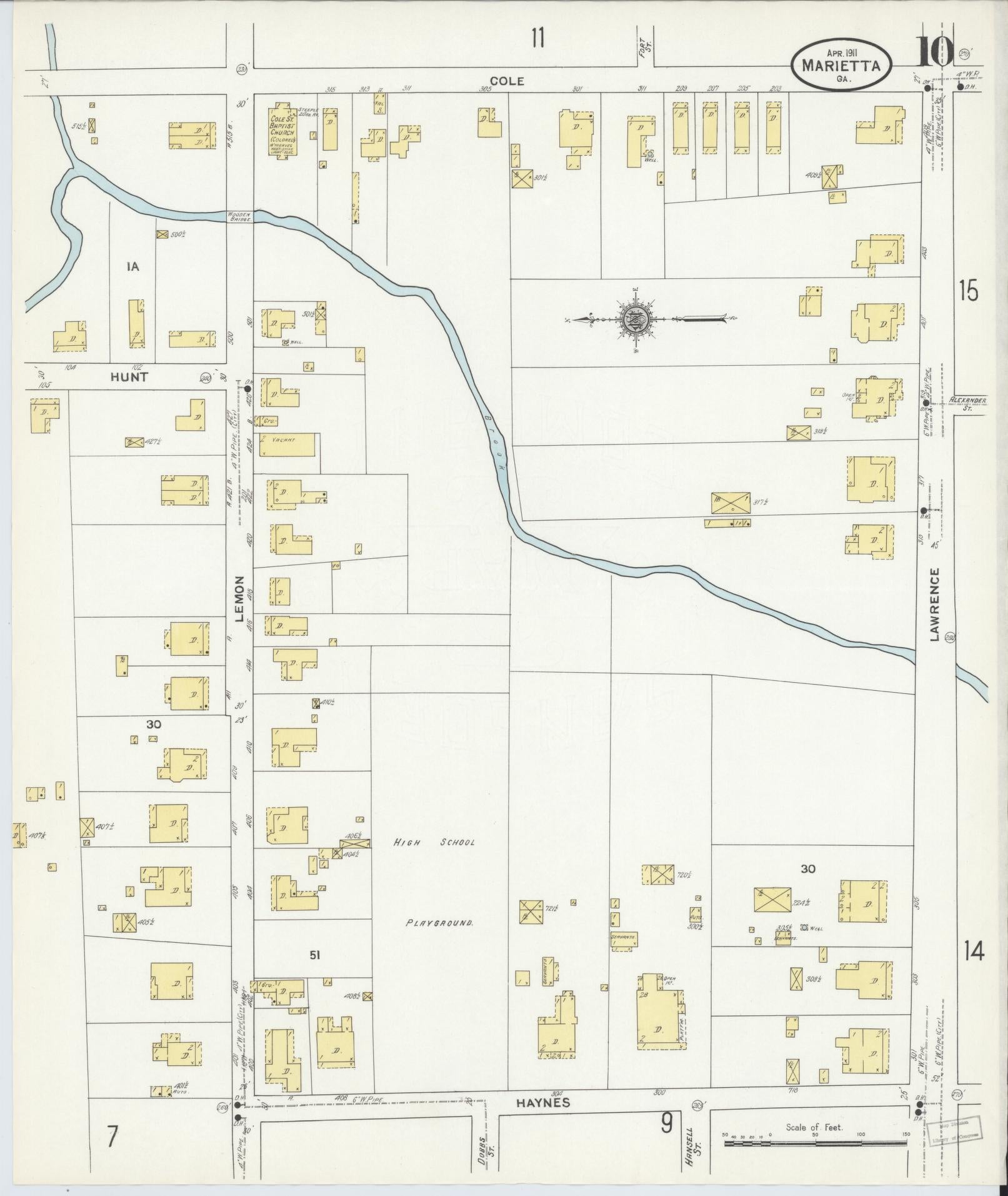 Sanborn Fire Insurance Map from Marietta, Cobb County, Georgia (1911), Sheet #0010 - Complete Map Set gallery image, historic Sanborn map, vintage wall art, Georgia Georgia