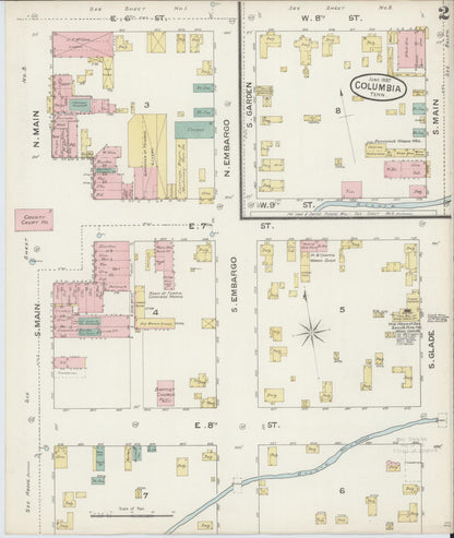 Sanborn Fire Insurance Map from Columbia, Maury County, Tennessee (1887), Sheet #0002 - Complete Map Set gallery image, historic Sanborn map, vintage wall art, Tennessee Tennessee