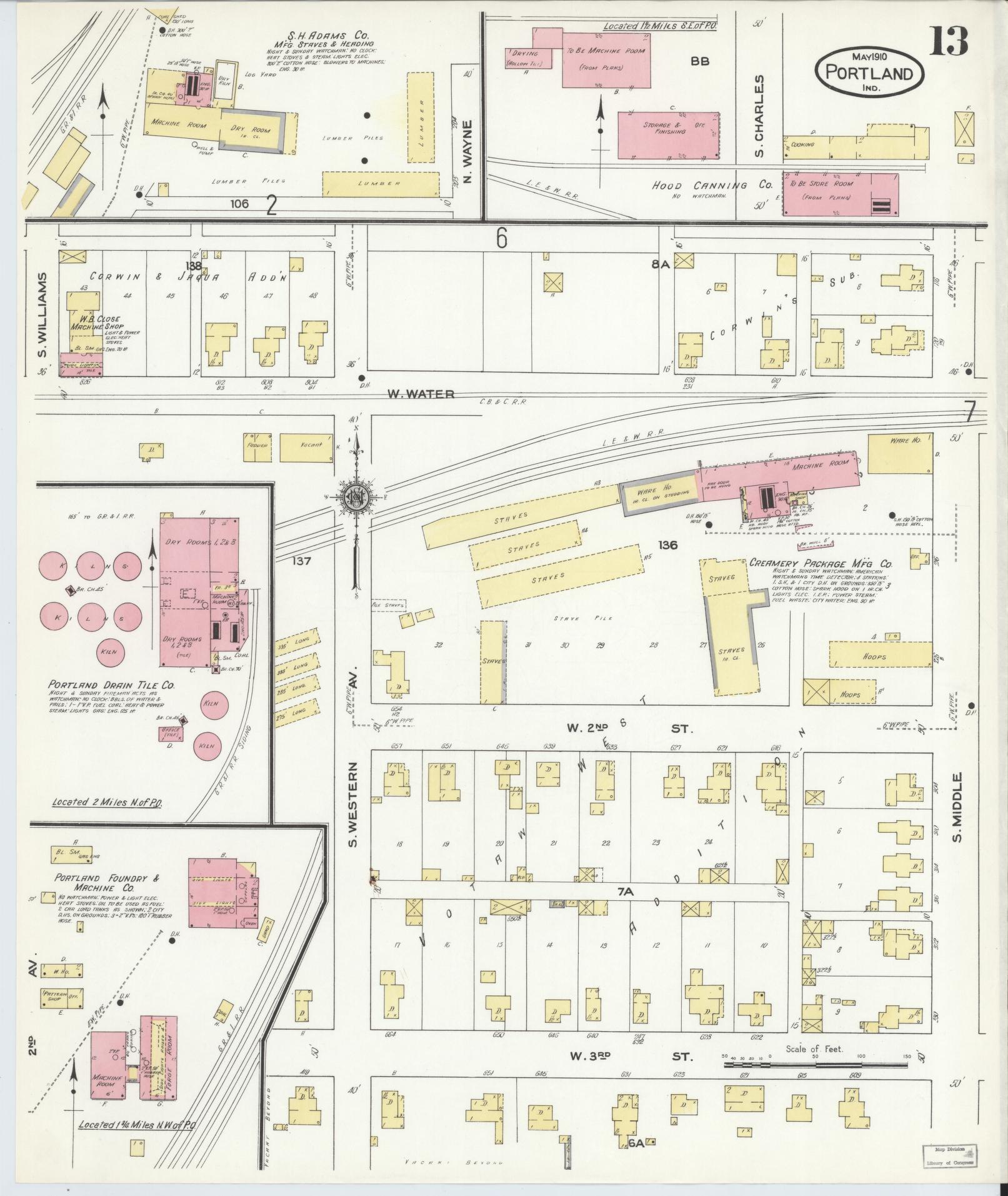 Sanborn Fire Insurance Map from Portland, Jay County, Indiana (1910), Sheet #0013 - Complete Map Set gallery image, historic Sanborn map, vintage wall art, Indiana Indiana