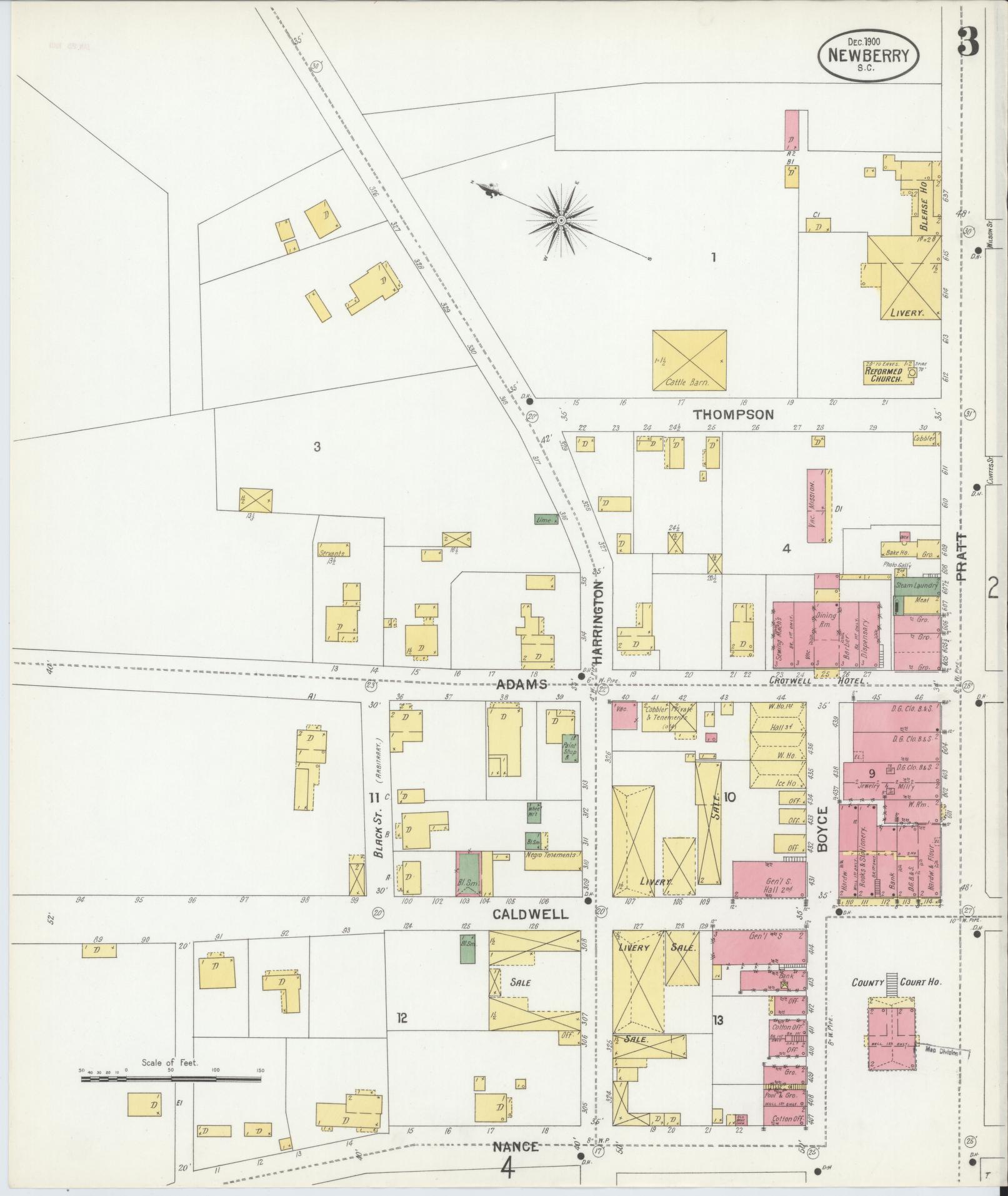 Sanborn Fire Insurance Map from Newberry, Newberry County, South Carolina (1900), Sheet #0003 - Complete Map Set gallery image, historic Sanborn map, vintage wall art, South Carolina South Carolina