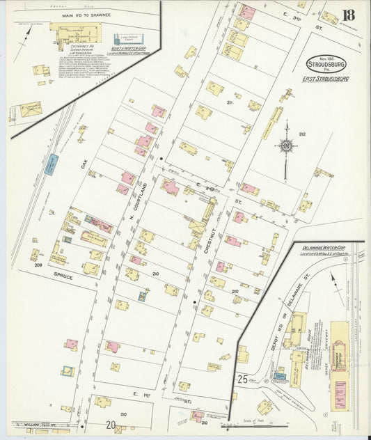 Sanborn Fire Insurance Map from Stroudsburg, Monroe County, Pennsylvania (1912), Sheet #0018 - Historic Sanborn Fire Insurance Map Print, vintage old map wall art, antique decor, genealogy gift, Pennsylvania Pennsylvania map