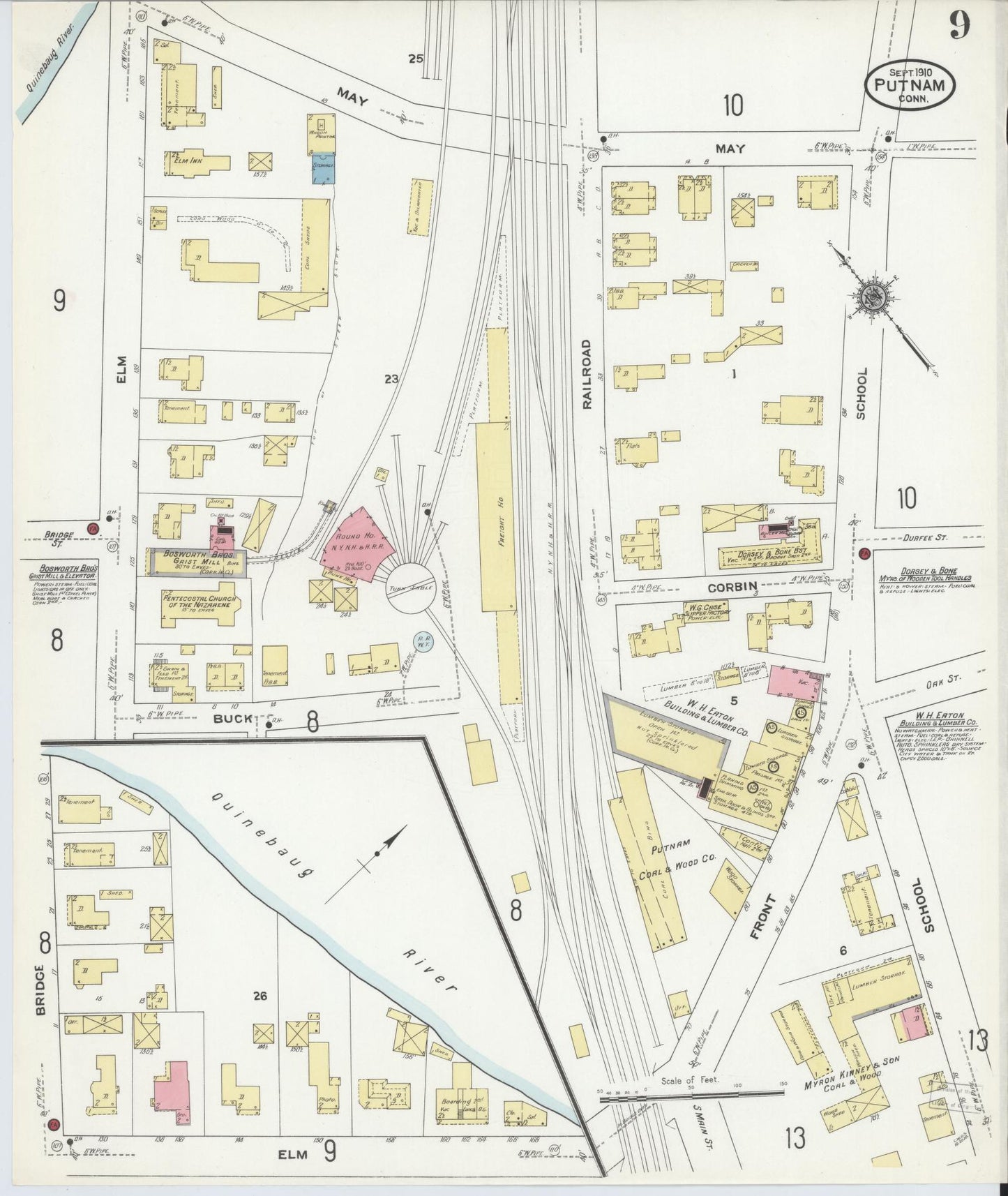 Sanborn Fire Insurance Map from Putnam, Windham County, Connecticut (1910), Sheet #0009 - Complete Map Set gallery image, historic Sanborn map, vintage wall art, Connecticut Connecticut