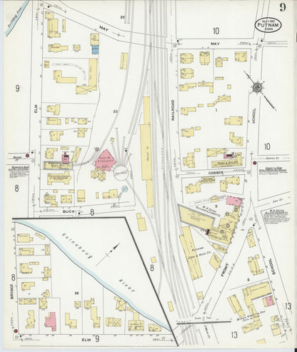 Sanborn Fire Insurance Map from Putnam, Windham County, Connecticut (1910), Sheet #0009 - Complete Map Set gallery image, historic Sanborn map, vintage wall art, Connecticut Connecticut