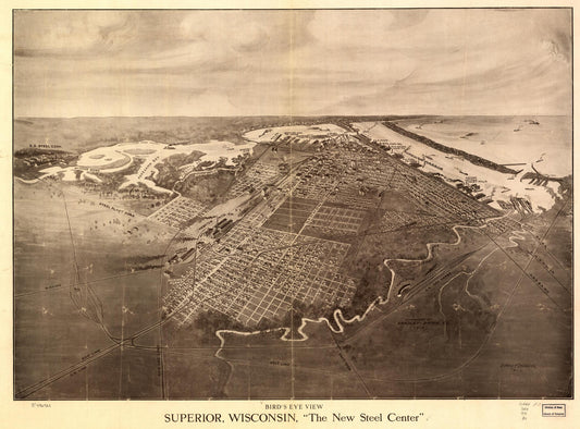 Bird's eye view Superior, Wisconsin "the New Steel Center." (1913) – Historic Bird’s-Eye View Panorama Print