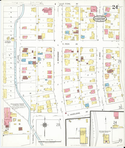 Sanborn Fire Insurance Map from Albuquerque, Bernalillo County, New Mexico (1919), Sheet #0024 - Complete Map Set gallery image, historic Sanborn map, vintage wall art, New Mexico New Mexico