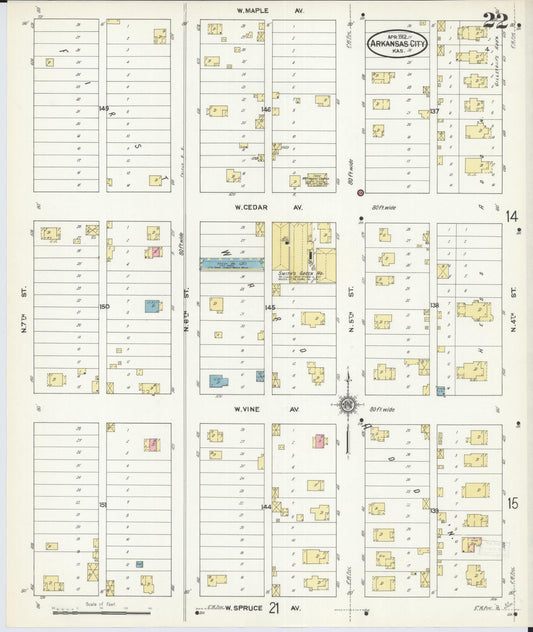 Sanborn Fire Insurance Map from Arkansas City, Cowley County, Kansas (1912), Sheet #0022 - Historic Sanborn Fire Insurance Map Print, vintage old map wall art, antique decor, genealogy gift, Arkansas Arkansas map