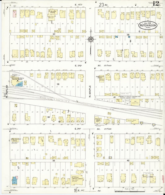 Sanborn Fire Insurance Map from Hutchinson, Reno County, Kansas (1909), Sheet #0012 - Historic Sanborn Fire Insurance Map Print, vintage old map wall art, antique decor, genealogy gift, Kansas Kansas map