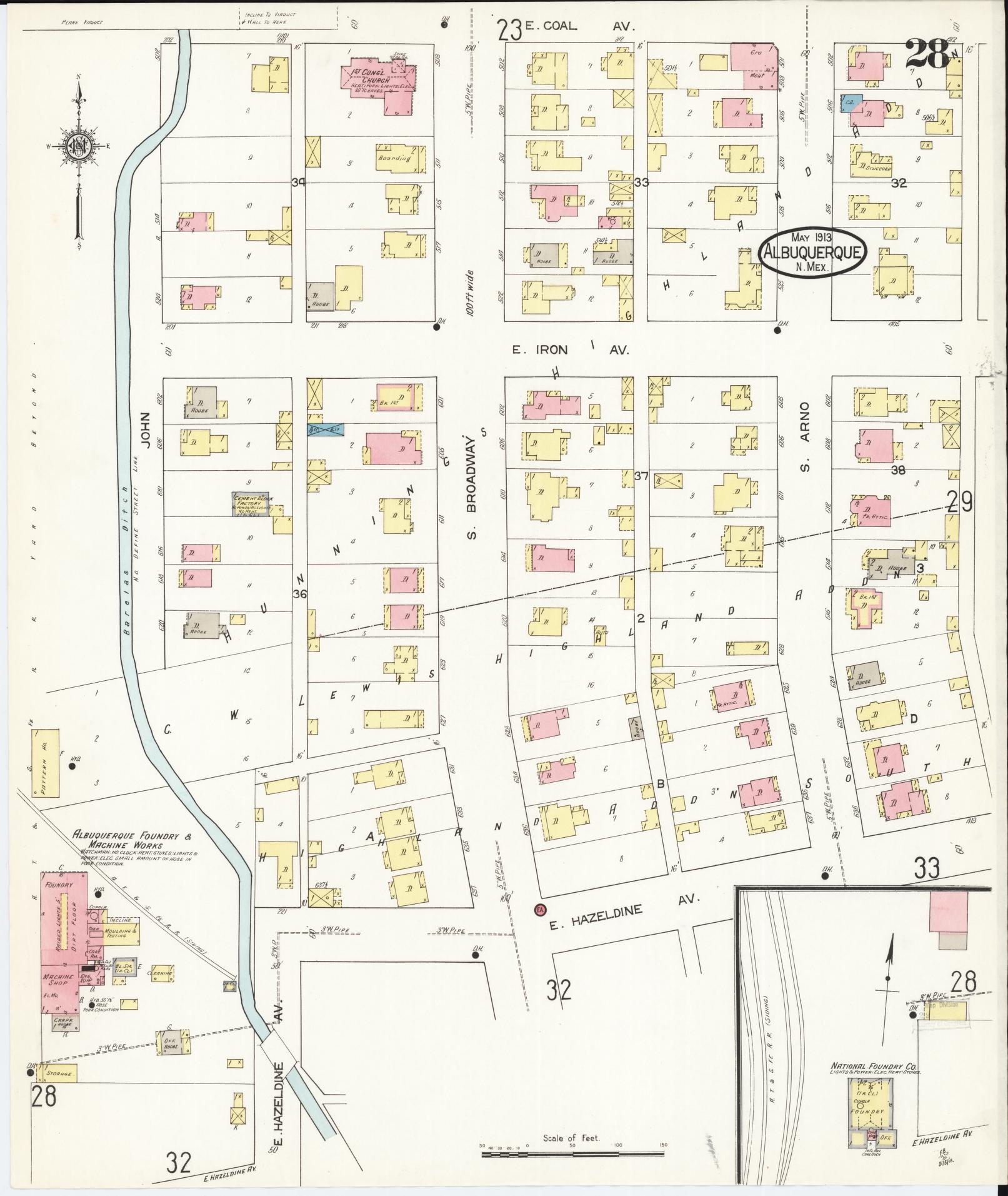 Sanborn Fire Insurance Map from Albuquerque, Bernalillo County, New Mexico (1913), Sheet #0028 - Complete Map Set gallery image, historic Sanborn map, vintage wall art, New Mexico New Mexico