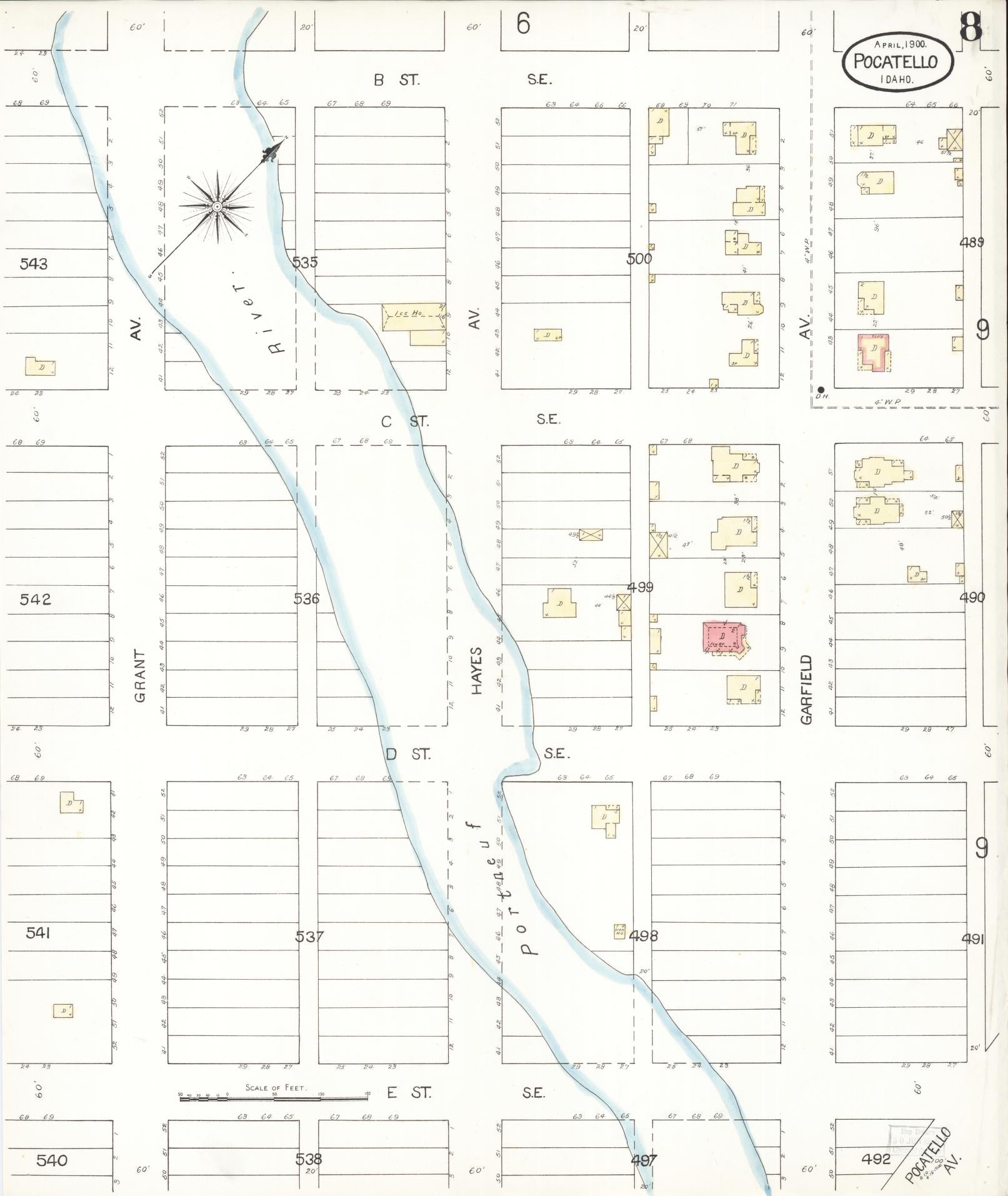 Sanborn Fire Insurance Map from Pocatello, Bannock County, Idaho (1900), Sheet #0008 - Complete Map Set gallery image, historic Sanborn map, vintage wall art, Idaho Idaho