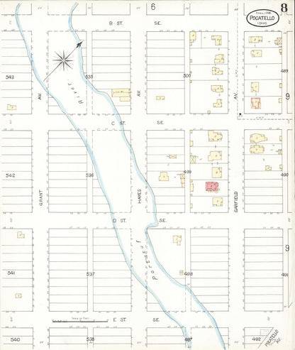 Sanborn Fire Insurance Map from Pocatello, Bannock County, Idaho (1900), Sheet #0008 - Complete Map Set gallery image, historic Sanborn map, vintage wall art, Idaho Idaho