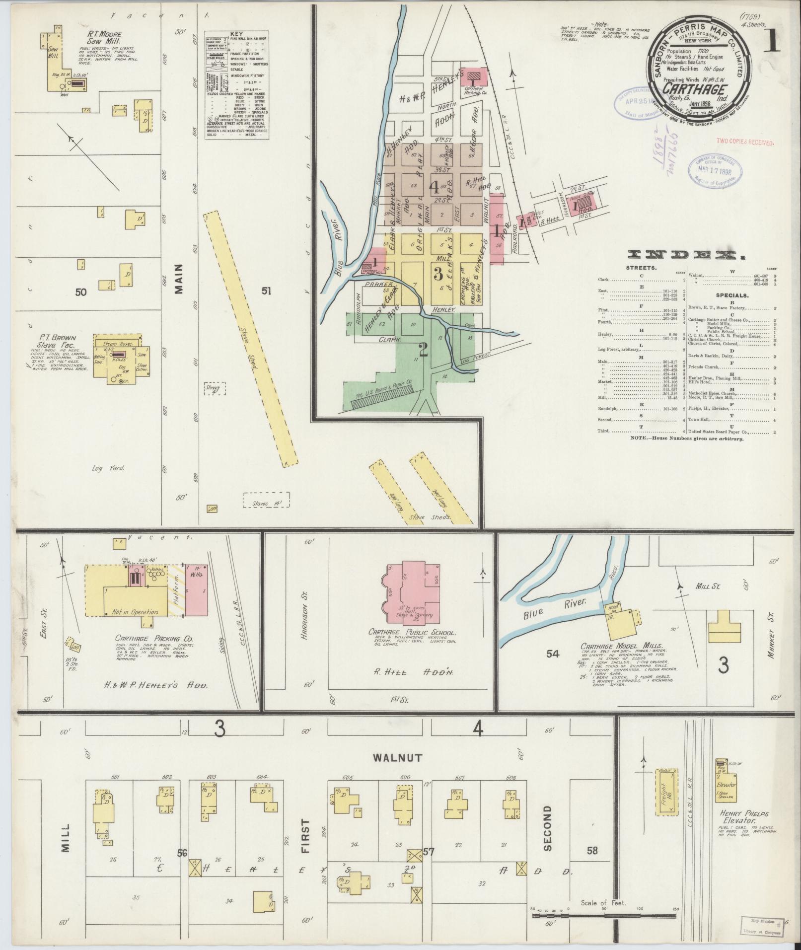 Sanborn Fire Insurance Map from Carthage, Rush County, Indiana. (1898) – Historic Sanborn Fire Insurance Map Print