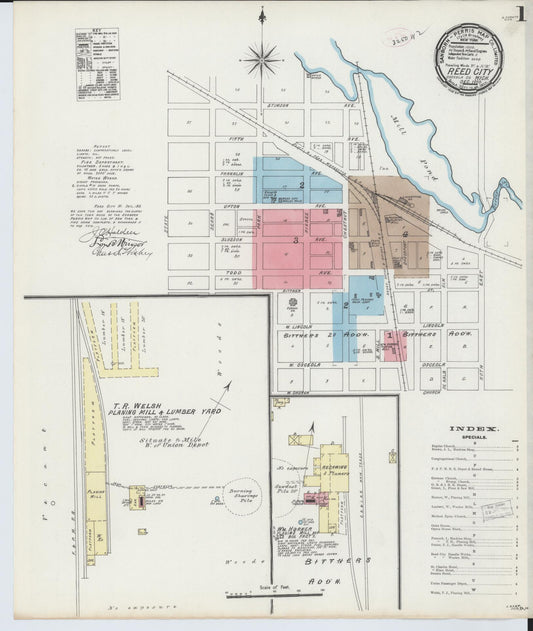 Sanborn Fire Insurance Map from Reed City, Osceola County, Michigan (1890), Sheet #0001 - Historic Sanborn Fire Insurance Map Print, vintage old map wall art, antique decor, genealogy gift, Michigan Michigan map