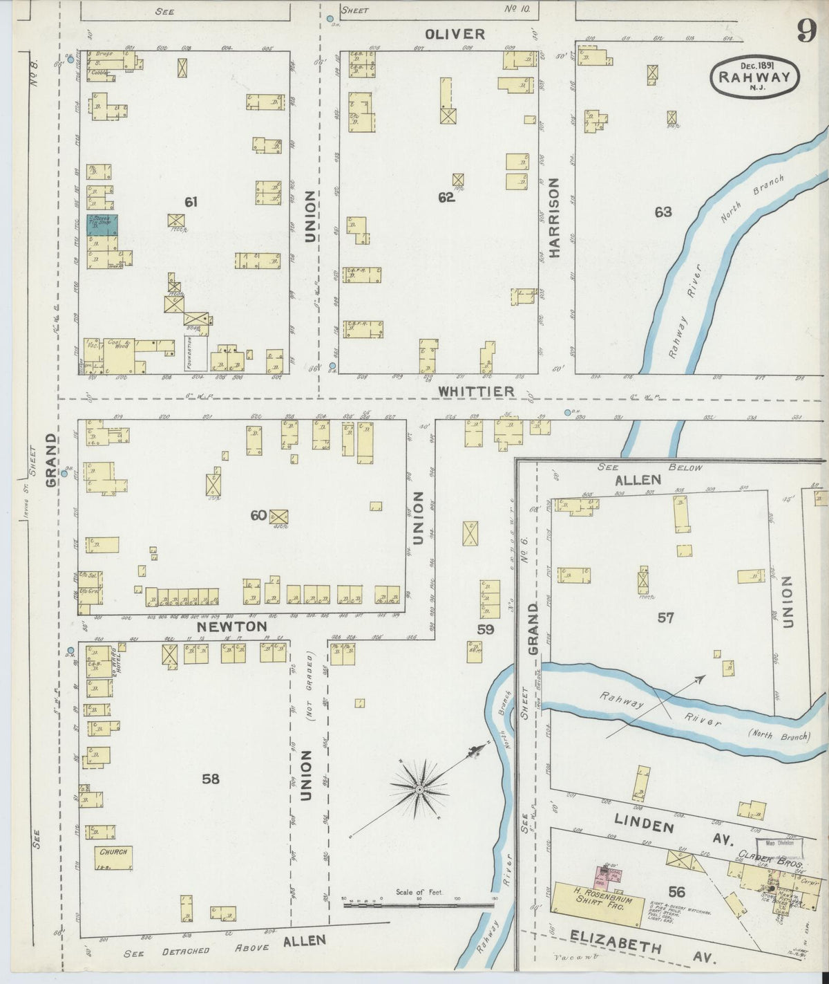 Sanborn Fire Insurance Map from Rahway, Union County, New Jersey (1891), Sheet #0009 - Complete Map Set gallery image, historic Sanborn map, vintage wall art, New Jersey New Jersey