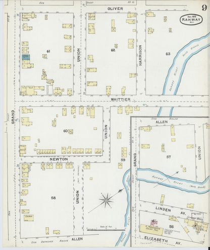 Sanborn Fire Insurance Map from Rahway, Union County, New Jersey (1891), Sheet #0009 - Complete Map Set gallery image, historic Sanborn map, vintage wall art, New Jersey New Jersey