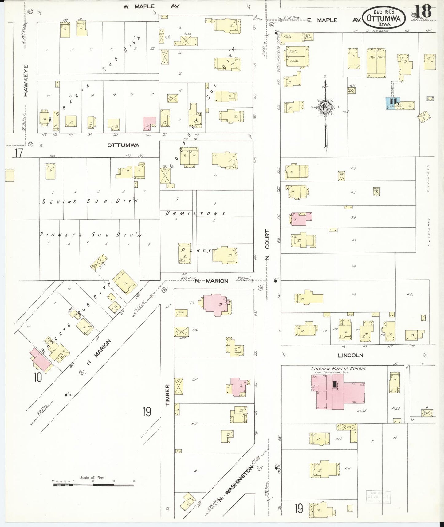 Sanborn Fire Insurance Map from Ottumwa, Wapello County, Iowa (1909), Sheet #0018 - Historic Sanborn Fire Insurance Map Print, vintage old map wall art