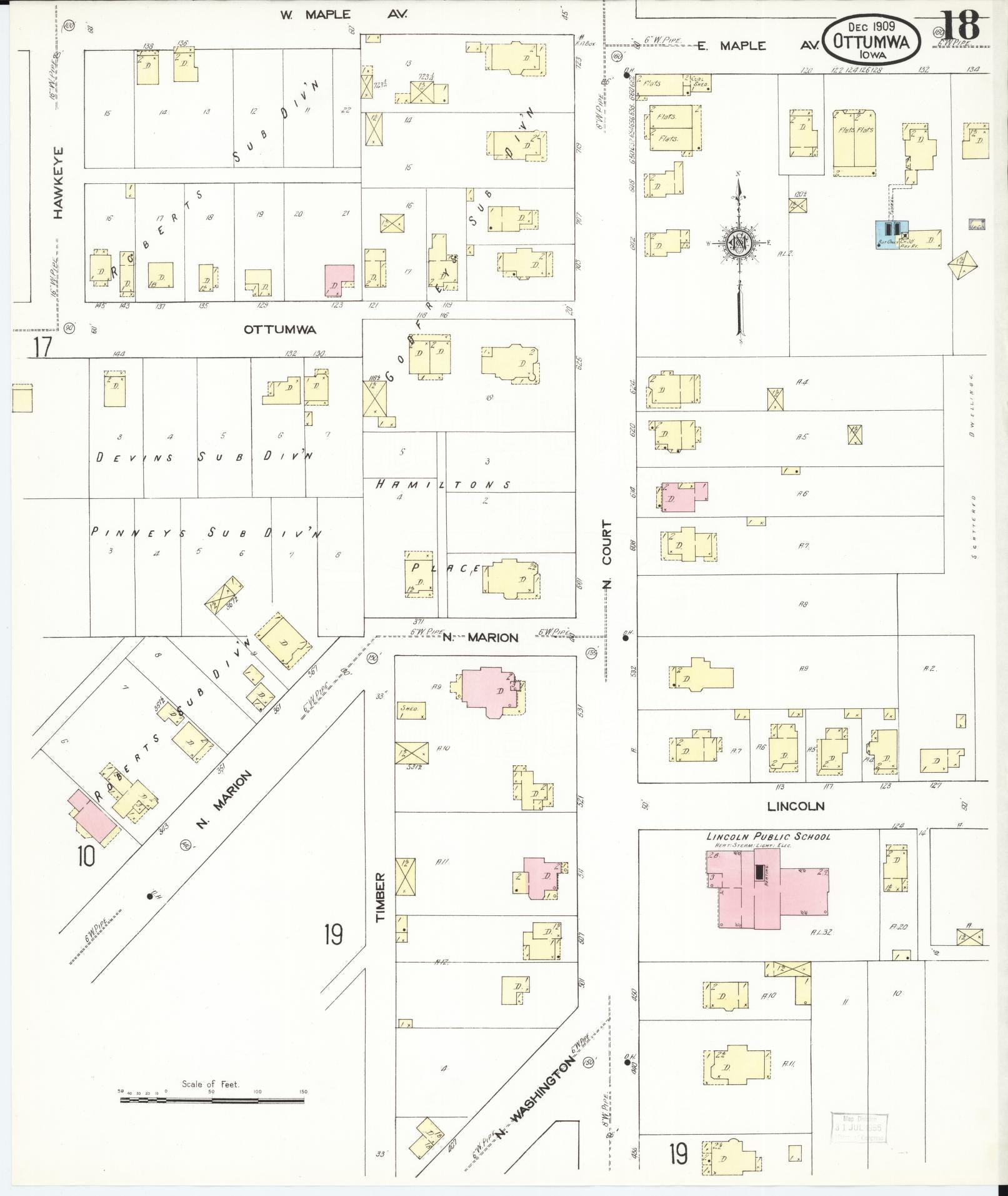Sanborn Fire Insurance Map from Ottumwa, Wapello County, Iowa (1909), Sheet #0018 - Historic Sanborn Fire Insurance Map Print, vintage old map wall art