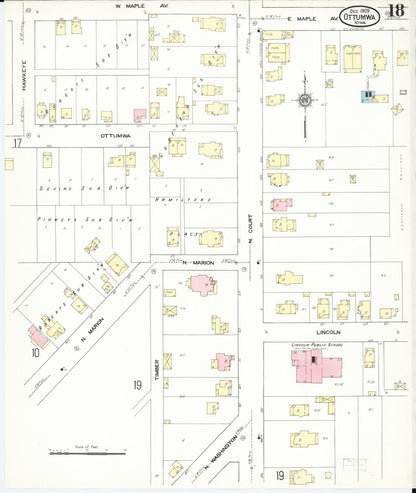 Sanborn Fire Insurance Map from Ottumwa, Wapello County, Iowa (1909), Sheet #0018 - Historic Sanborn Fire Insurance Map Print, vintage old map wall art