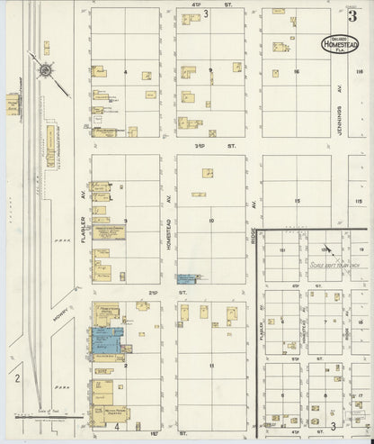 Sanborn Fire Insurance Map from Holmestead, Dade County, Florida (1920), Sheet #0003 - Historic Sanborn Fire Insurance Map Print, vintage old map wall art, antique decor, genealogy gift, Florida Florida map