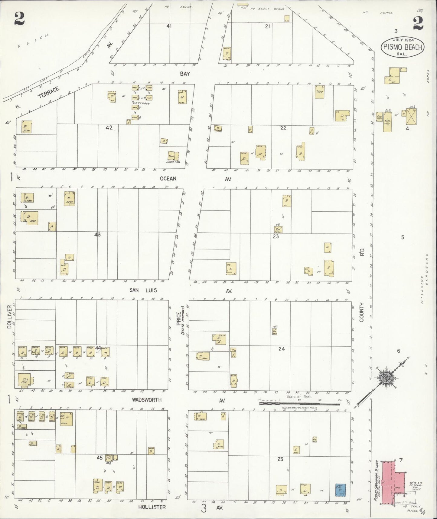 Sanborn Fire Insurance Map from Pismo Beach, San Luis Obispo County, California (1924), Sheet #0002 - Complete Map Set gallery image, historic Sanborn map, vintage wall art, California California