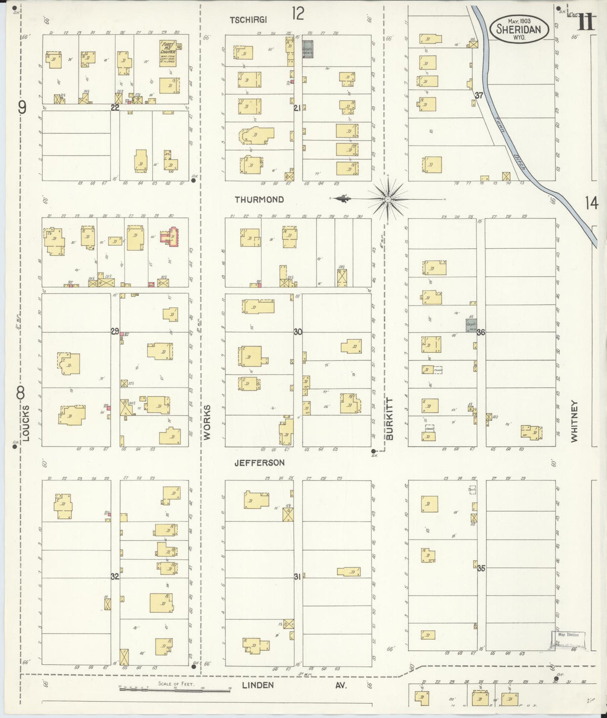 Sanborn Fire Insurance Map from Sheridan, Sheridan County, Wyoming (1903), Sheet #0011 - Historic Sanborn Fire Insurance Map Print, vintage old map wall art, antique decor, genealogy gift, Wyoming Wyoming map