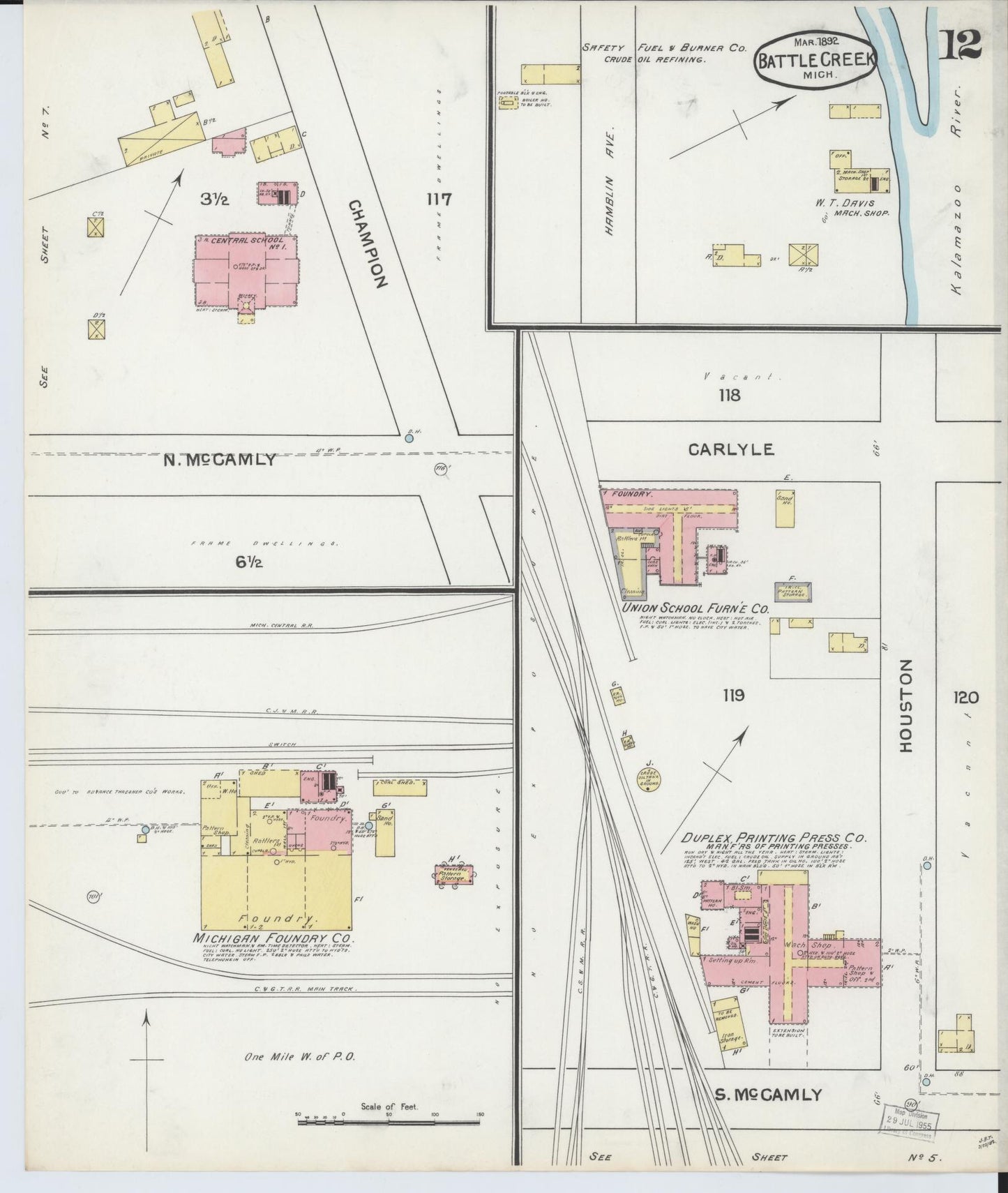 Sanborn Fire Insurance Map from Battle Creek, Calhoun County, Michigan (1892), Sheet #0012 - Complete Map Set gallery image, historic Sanborn map, vintage wall art, Michigan Michigan