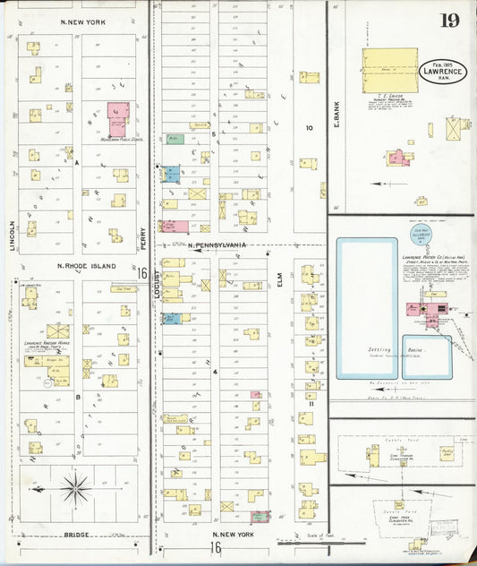 Sanborn Fire Insurance Map from Lawrence, Douglas County, Kansas (1905), Sheet #0019 - Historic Sanborn Fire Insurance Map Print, vintage old map wall art, antique decor, genealogy gift, Kansas Kansas map