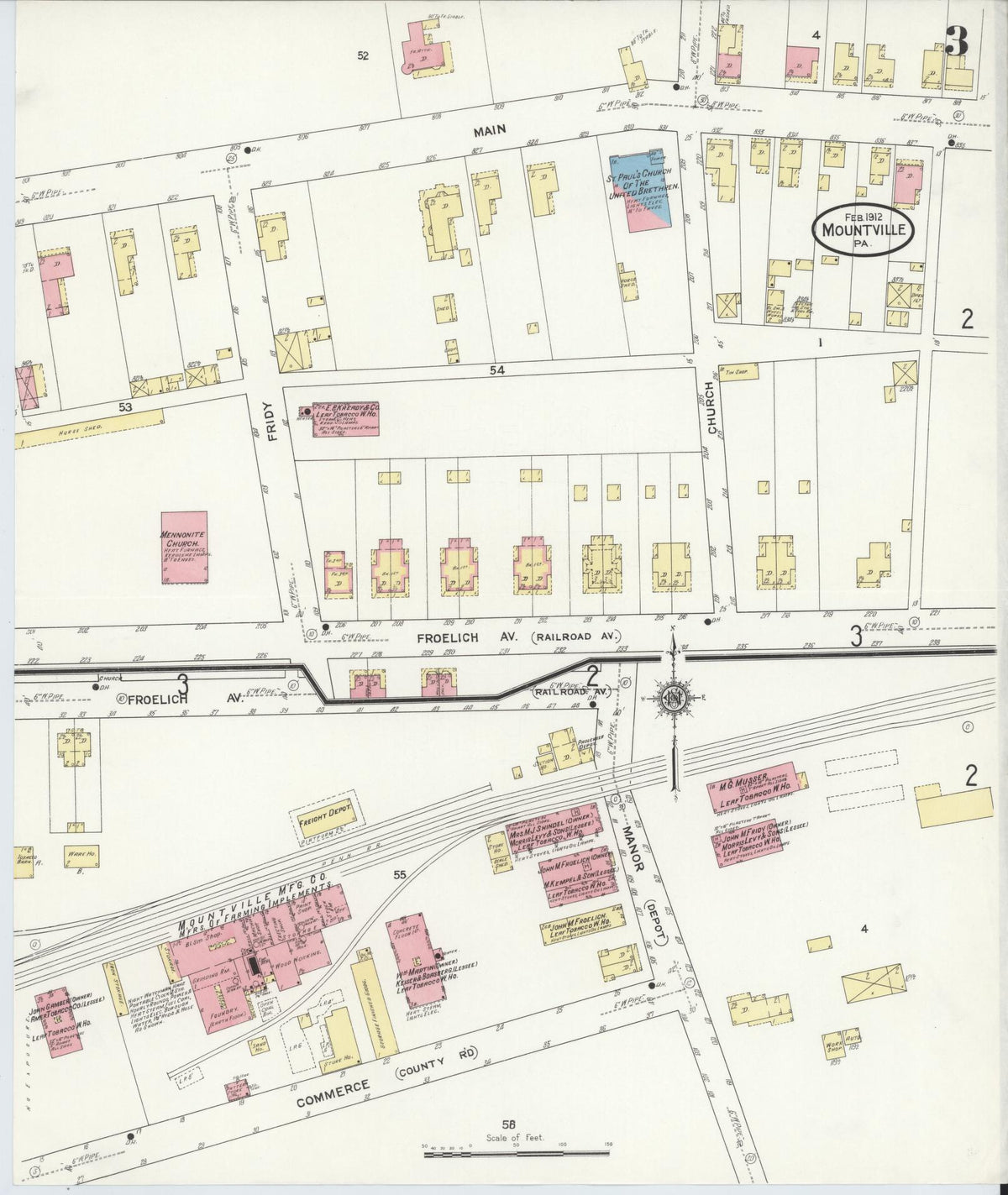 Sanborn Fire Insurance Map from Mountville, Lancaster County, Pennsylvania (1912), Sheet #0003 - Complete Map Set gallery image, historic Sanborn map, vintage wall art, Pennsylvania Pennsylvania