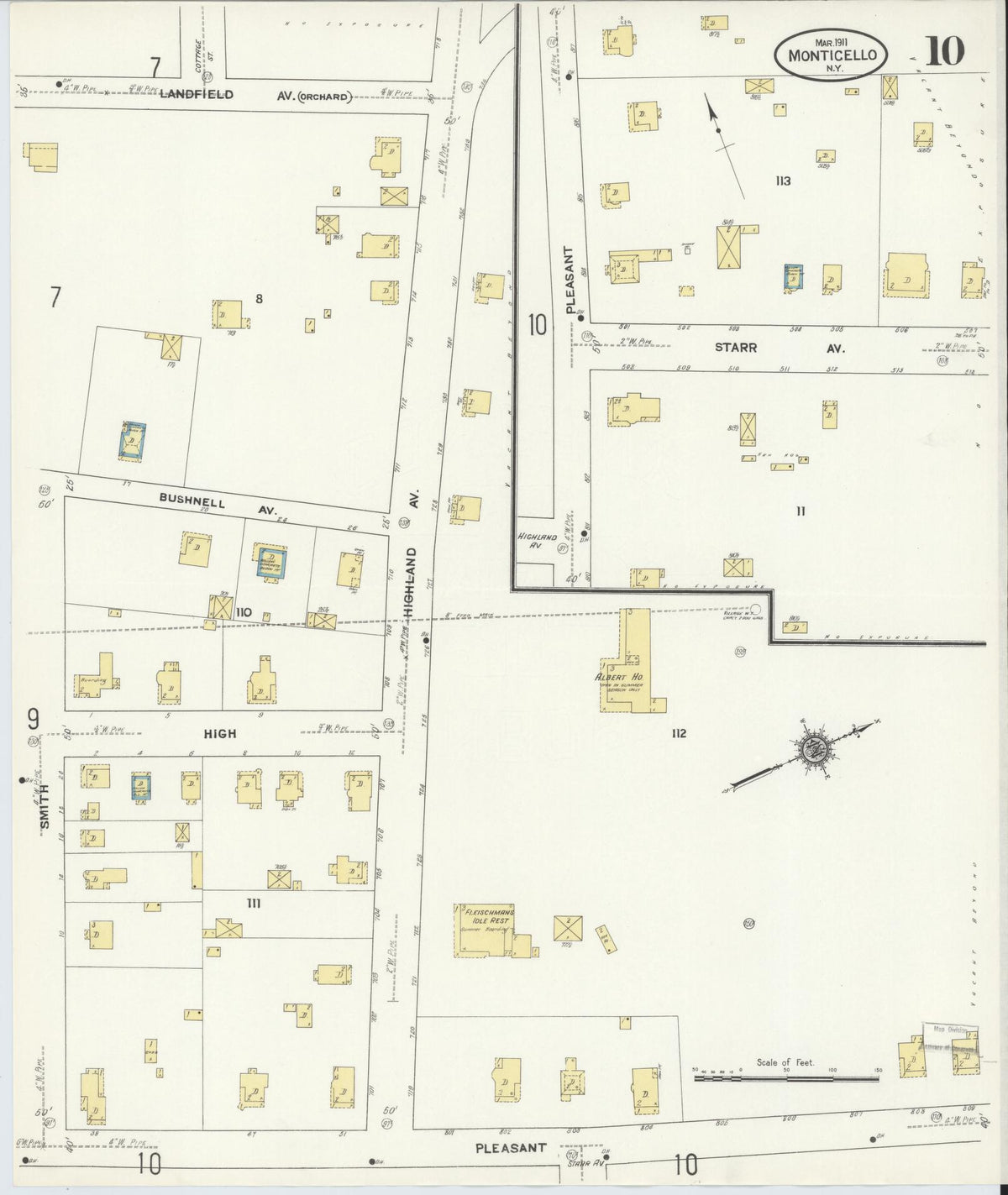 Sanborn Fire Insurance Map from Monticello, Sullivan County, New York (1911), Sheet #0010 - Historic Sanborn Fire Insurance Map Print, vintage old map wall art, antique decor, genealogy gift, New York New York map