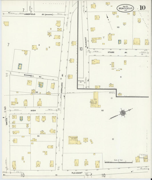 Sanborn Fire Insurance Map from Monticello, Sullivan County, New York (1911), Sheet #0010 - Historic Sanborn Fire Insurance Map Print, vintage old map wall art, antique decor, genealogy gift, New York New York map