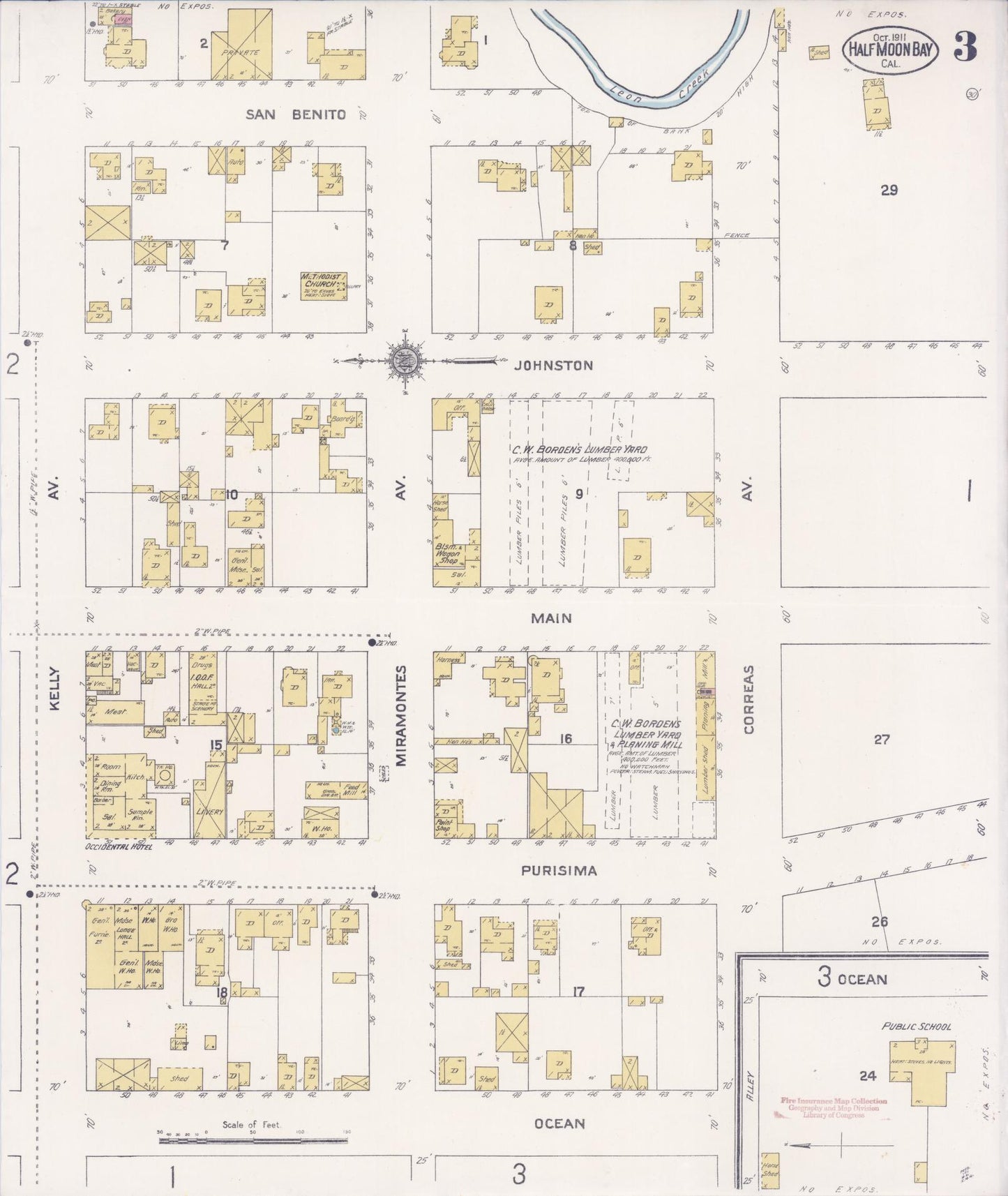 Sanborn Fire Insurance Map from Half Moon Bay, San Mateo County, California (1911), Sheet #0003 - Historic Sanborn Fire Insurance Map Print, vintage old map wall art, antique decor, genealogy gift, California California map