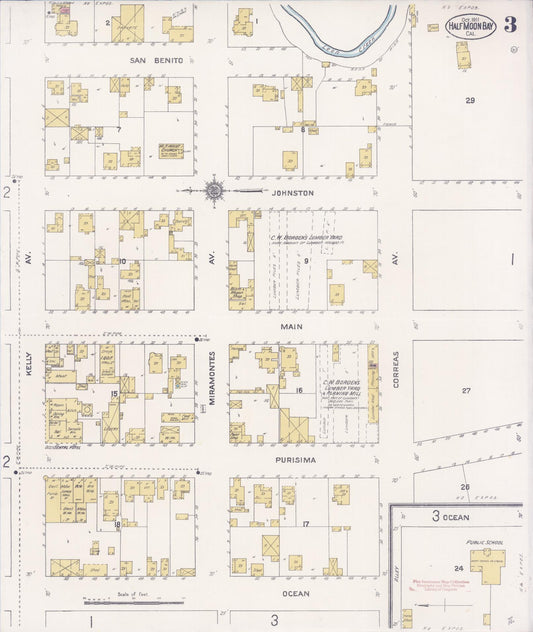 Sanborn Fire Insurance Map from Half Moon Bay, San Mateo County, California (1911), Sheet #0003 - Historic Sanborn Fire Insurance Map Print, vintage old map wall art, antique decor, genealogy gift, California California map
