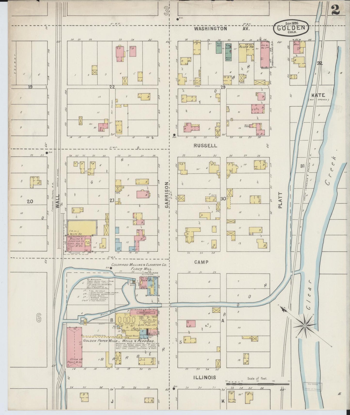 Sanborn Fire Insurance Map from Golden, Jefferson County, Colorado (1895), Sheet #0002 - Complete Map Set gallery image, historic Sanborn map, vintage wall art, Colorado Colorado