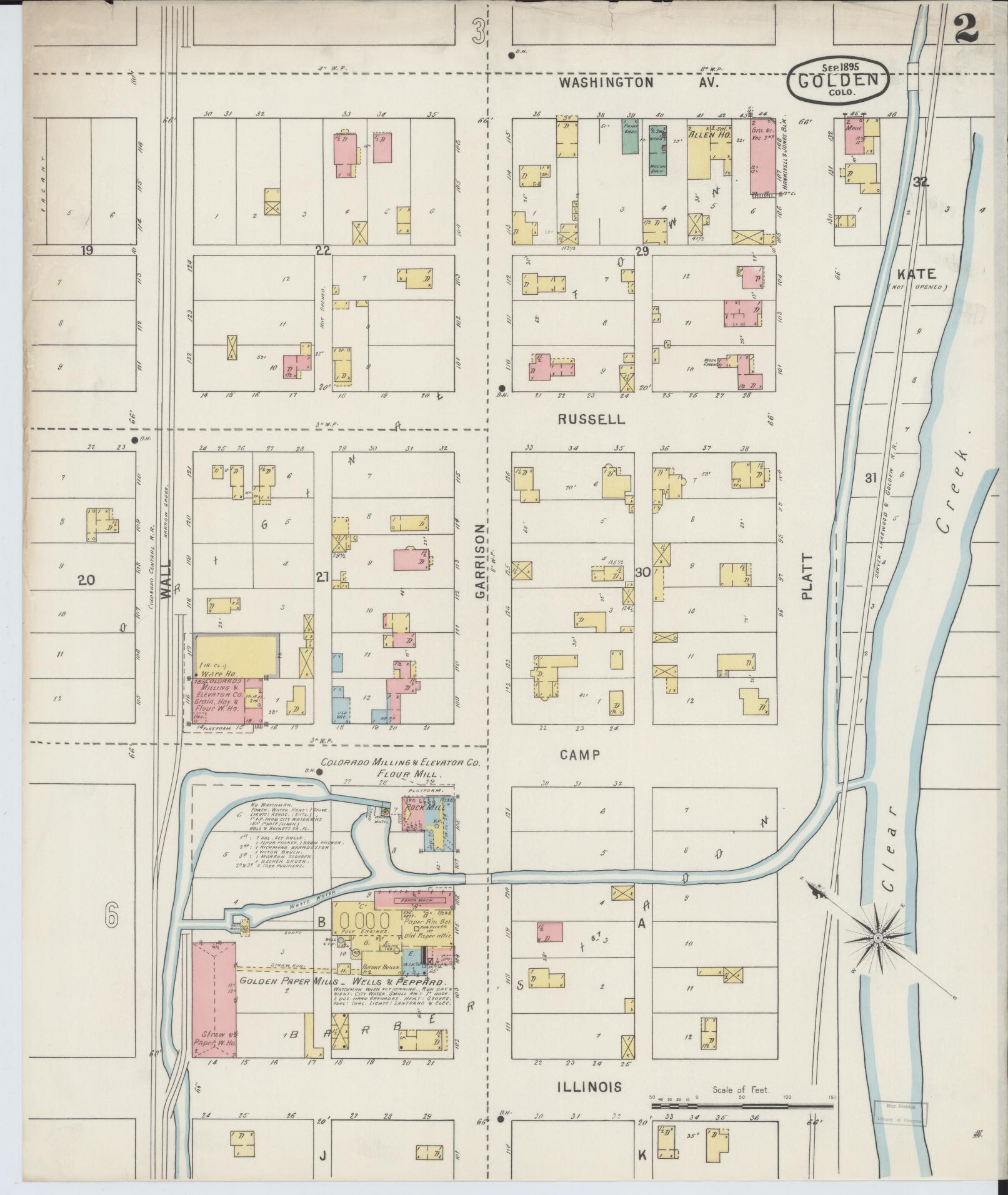 Sanborn Fire Insurance Map from Golden, Jefferson County, Colorado (1895), Sheet #0002 - Complete Map Set gallery image, historic Sanborn map, vintage wall art, Colorado Colorado