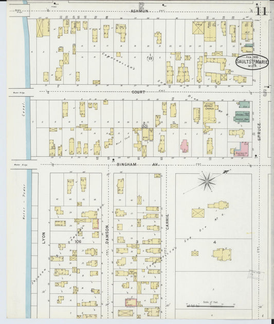 Sanborn Fire Insurance Map from Sault Sainte Marie, Chippewa County, Michigan (1895), Sheet #0011 - Historic Sanborn Fire Insurance Map Print, vintage old map wall art, antique decor, genealogy gift, Michigan Michigan map