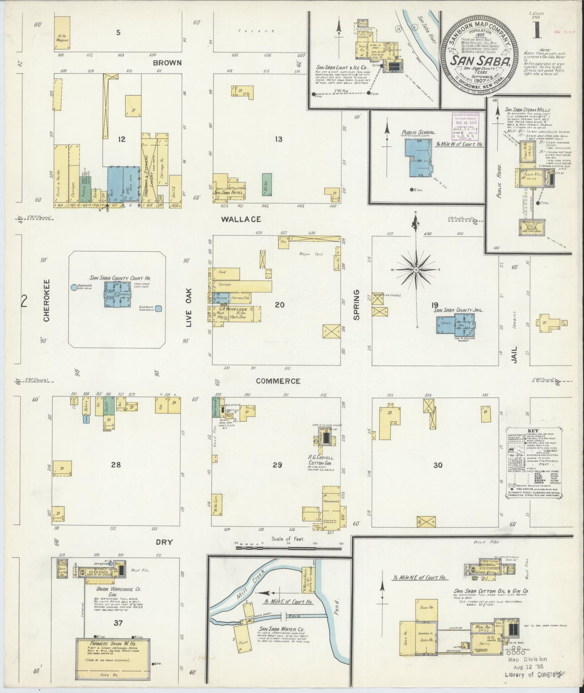 Sanborn Fire Insurance Map from San Saba, San Saba County, Texas (1907), Sheet #0001 - Complete Map Set gallery image, historic Sanborn map, vintage wall art, Texas Texas
