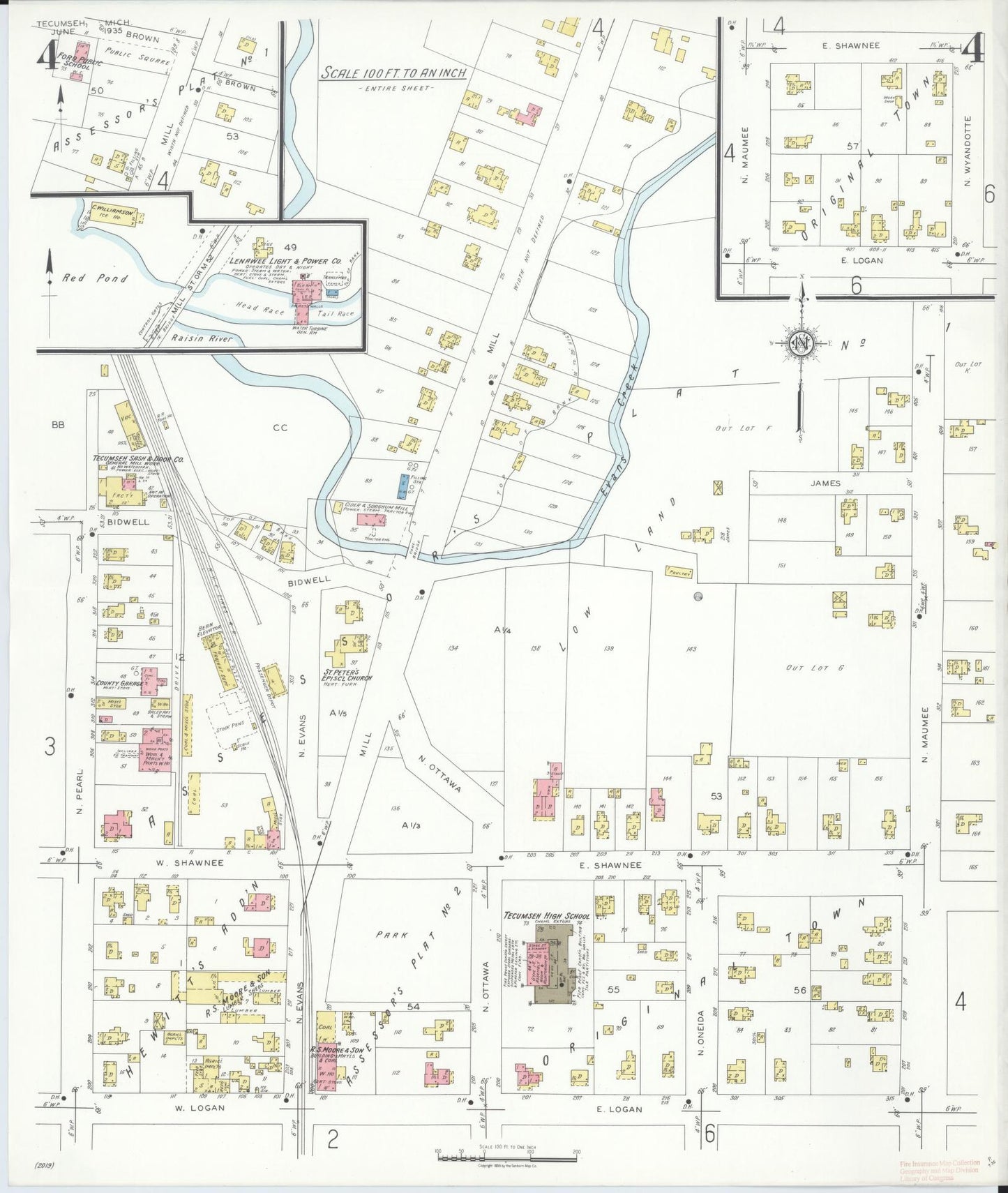 Sanborn Fire Insurance Map from Tecumseh, Lenawee County, Michigan (1935), Sheet #0004 - Complete Map Set gallery image, historic Sanborn map, vintage wall art, Michigan Michigan