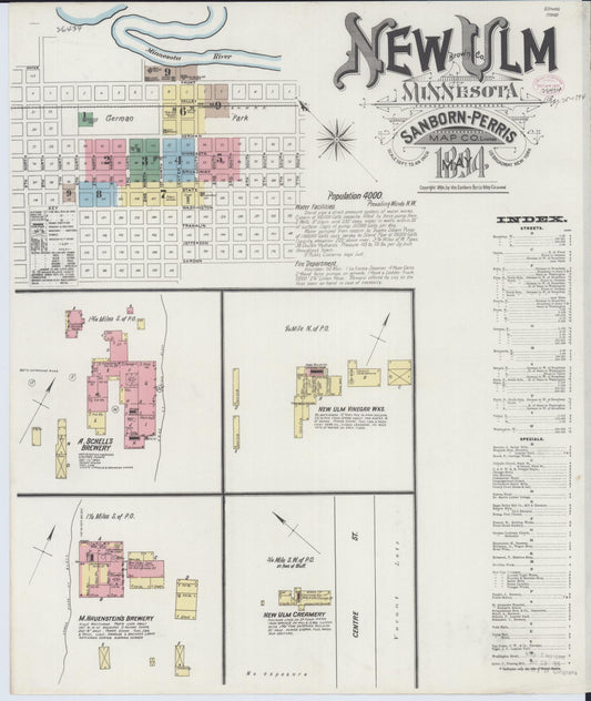 Sanborn Fire Insurance Map from New Ulm, Brown County, Minnesota (1894), Sheet #0001 - Complete Map Set gallery image, historic Sanborn map, vintage wall art, Minnesota Minnesota