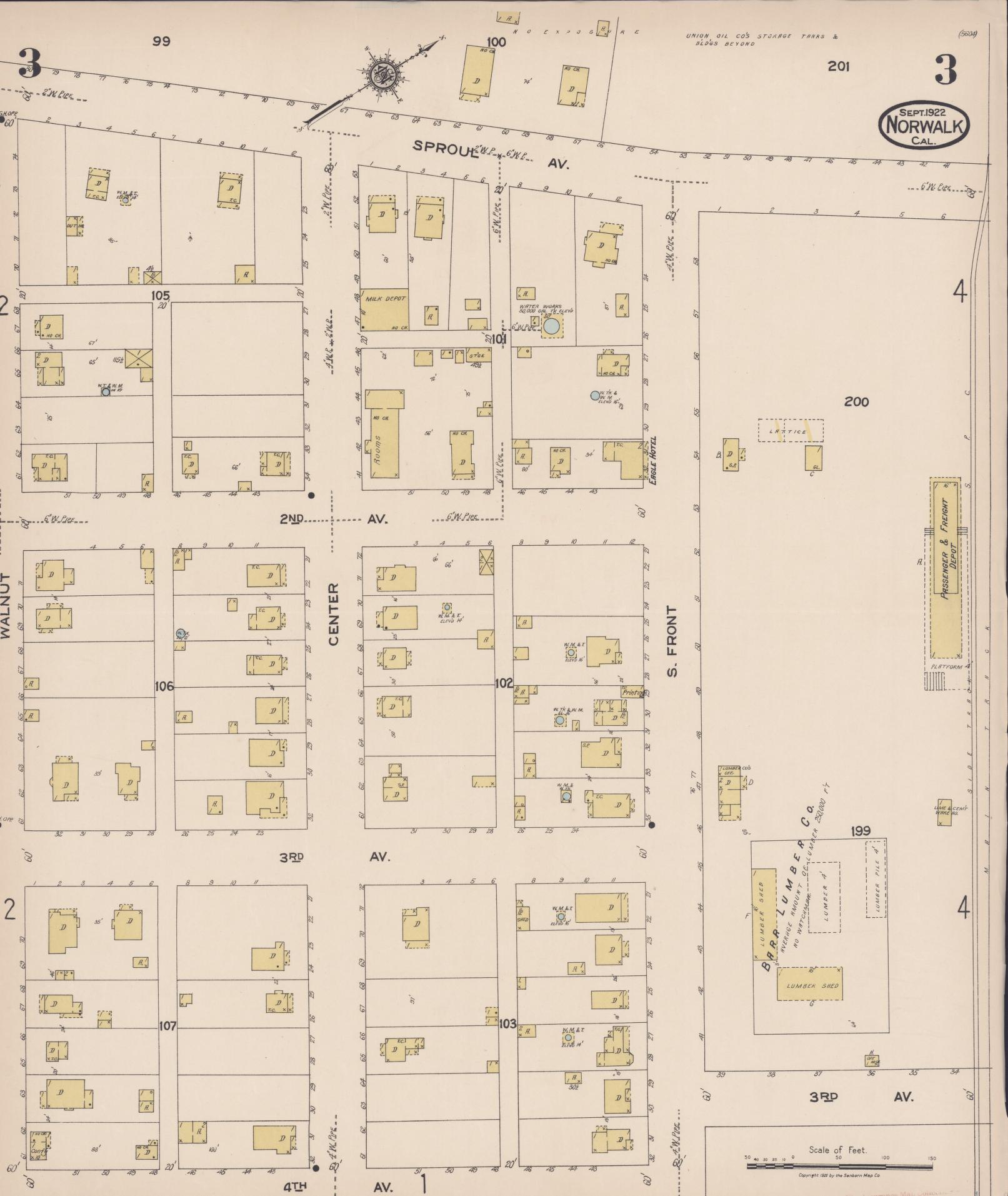Sanborn Fire Insurance Map from Norwalk, Los Angeles County, California (1922), Sheet #0003 - Historic Sanborn Fire Insurance Map Print, vintage old map wall art, antique decor, genealogy gift, California California map