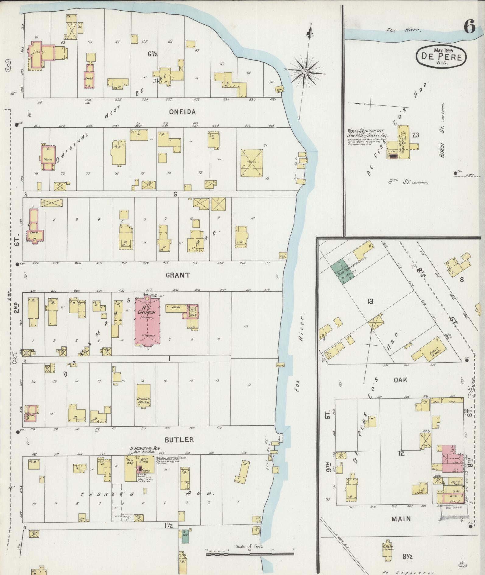 Sanborn Fire Insurance Map from De Pere, Brown County, Wisconsin (1895), Sheet #0006 - Historic Sanborn Fire Insurance Map Print, vintage old map wall art, antique decor, genealogy gift, Wisconsin Wisconsin map