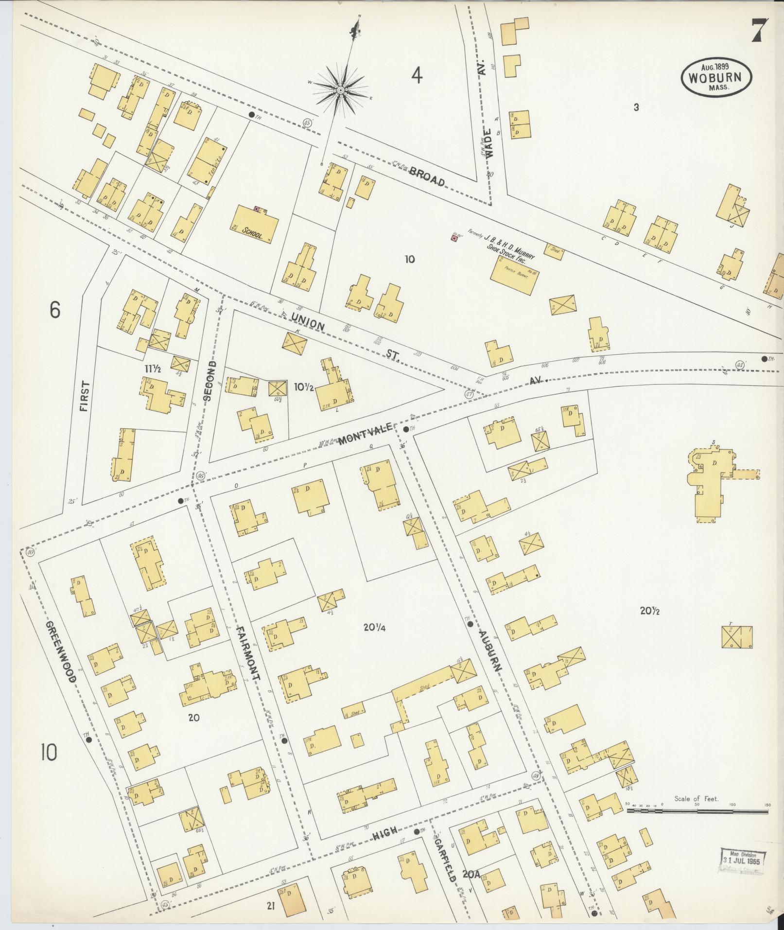 Sanborn Fire Insurance Map from Woburn, Middlesex County, Massachusetts (1899), Sheet #0007 - Complete Map Set gallery image, historic Sanborn map, vintage wall art, Massachusetts Massachusetts