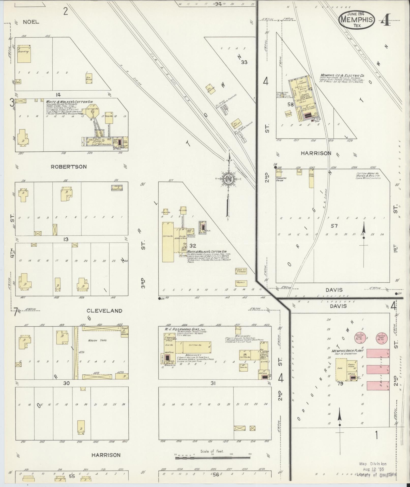 Sanborn Fire Insurance Map from Memphis, Hall County, Texas (1914), Sheet #0004 - Historic Sanborn Fire Insurance Map Print, vintage old map wall art, antique decor, genealogy gift, Texas Texas map
